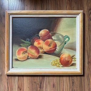 Vintage Framed Signed Oil on Board Peaches